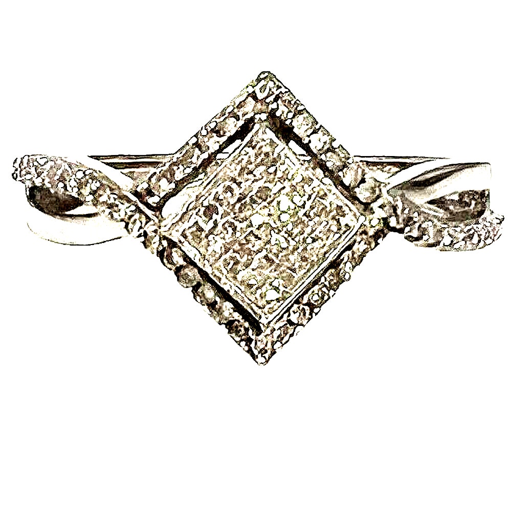Gorgeous 10k White Gold Diamonds Ring 0.25 Ct , Size 6